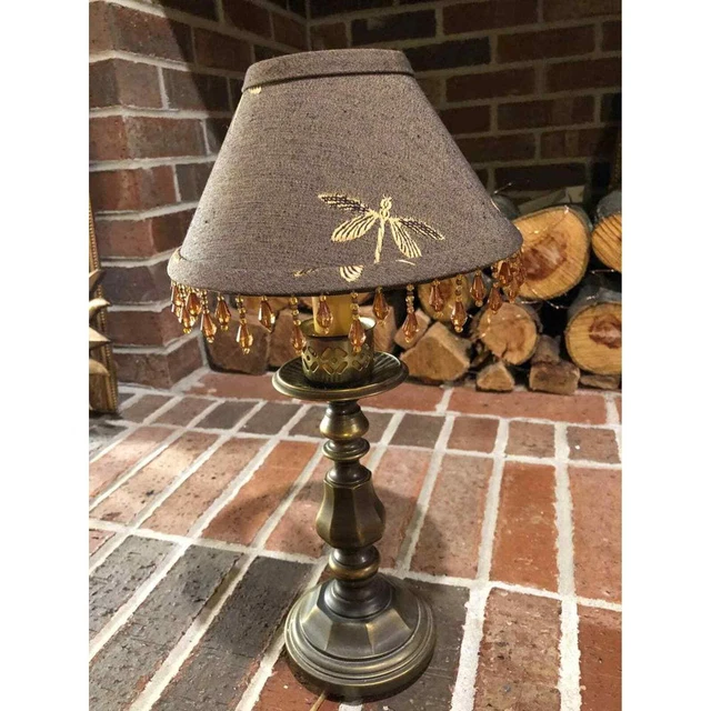 vintage brass table lamp with adorable dragonfly jeweled fabric lampshade 15