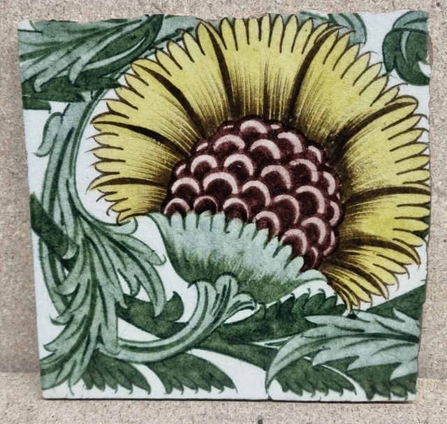 Antique william de morgan floral tile -  Merton Abbey 2
