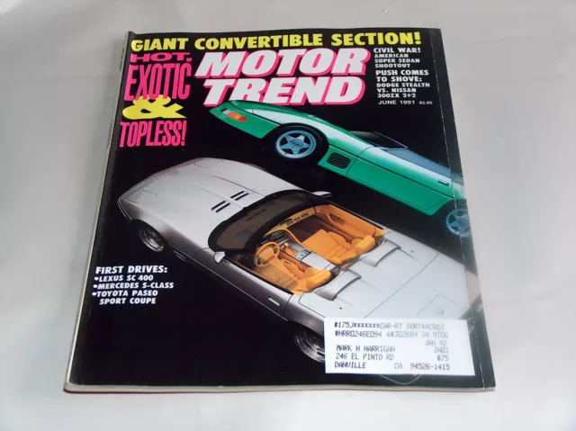 Motor Tendencia Junio 1991 Car Truck Vehículo Revista Hot Exótico Topless Cabrio