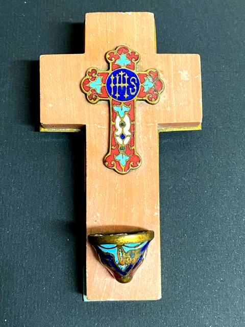 Crucifix Bénitier En Onyx Et émaux Cloisonnés - Objet Religieux Occasion