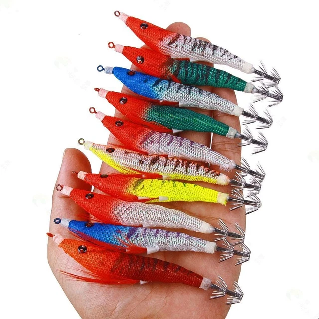 Set Di 5 Esche Da Pesca Per Calamari In Plastica - Artificiali, 9.5 Cm, Per Acqua Dolce E Salata - Colore Giallo