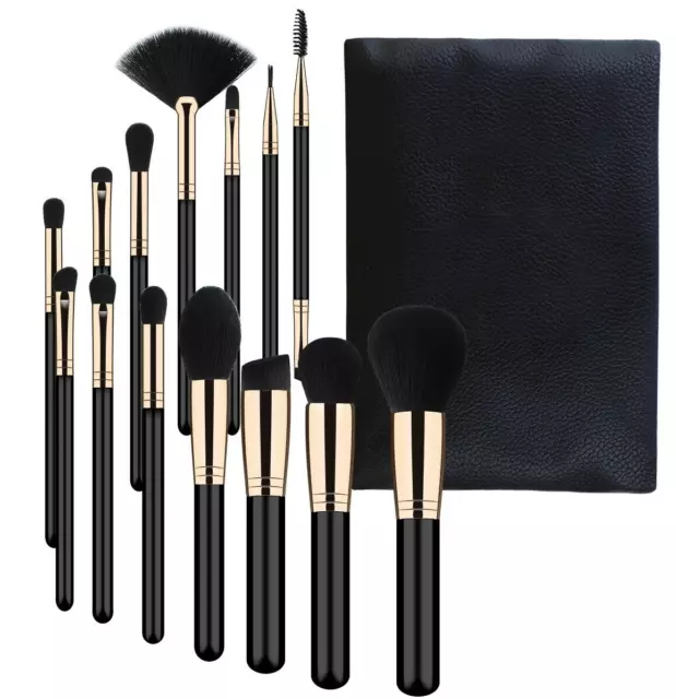 15pcs Make-up Bürsten Brush Set Schwarz Pinsel Verfassungs Schönheit Tasche NEU