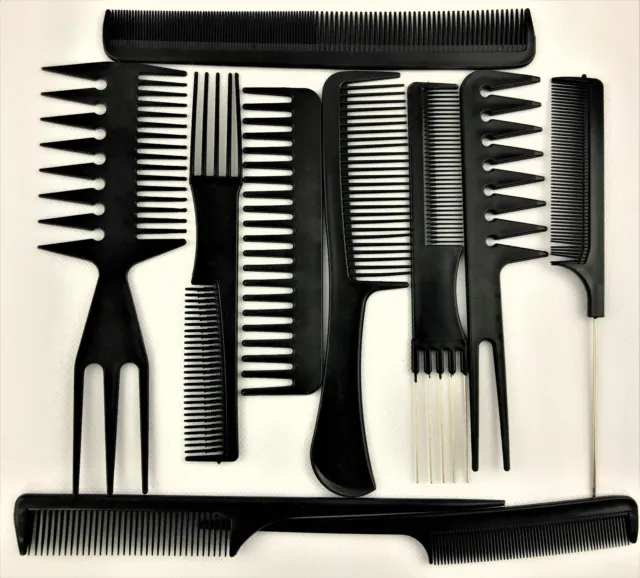 10 Piece High Quality Hair Styling Comb Set Professional Black Brush Barbers