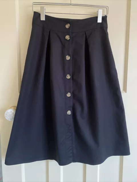 Oasis Black Cotton A Line Button Front Skirt Size 8
