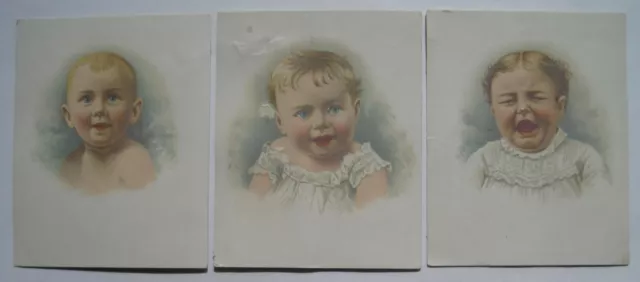 Cute Baby Faces; Clark's Spool Cotton Thread; 3 Old Advertising Trade Cards
