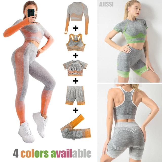 5Pcs Women Yoga Set Crop Top + Sports Bra + Shorts + Legging Pants Gym Tracksuit