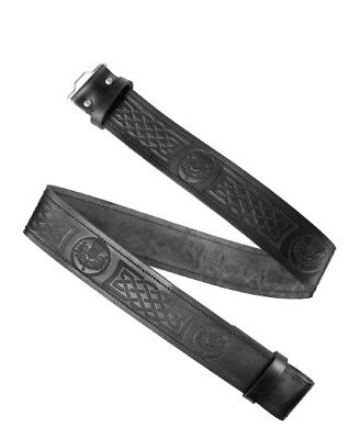 Cardo Fibbia Cintura Kilt Scozzese Cardo Goffrato Vero Nero Pelle Fibbie Antico 