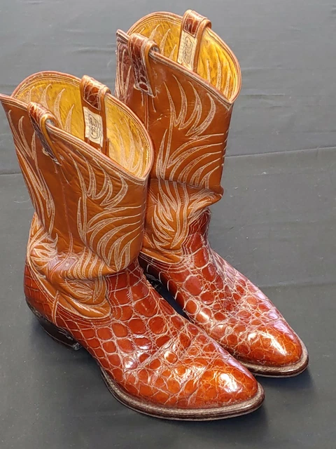 Nocona Brown Alligator Vintage Cowboy Boots Mens Size 9.5 B Style 9084 USA Nocona alligator boots size - Gem main image 3