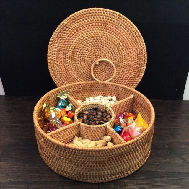 1 pz pratico cesto rotondo in rattan cesto frutta organizzatore picnic per picnic