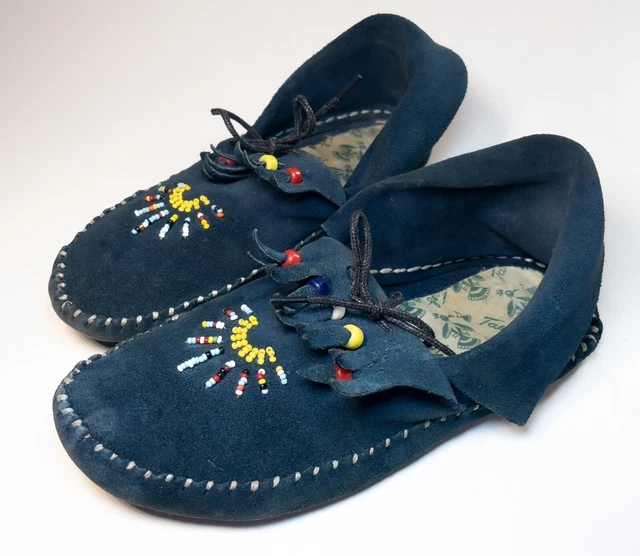 Vintage 70s TAOS Beaded Leather Fringe Moccasins Handmade New Mexico USA Size 7