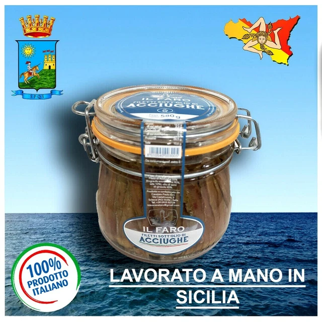 FILETTI DI ACCIUGHE SOTT'OLIO DI SCIACCA LAVORATA A MANO 580g ALTA QUALITA'