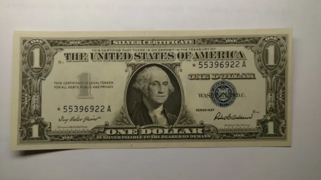 FR-1516*$1 1957 Silver Certificate *Star* Note Offset Blue Seal & Serial Number.