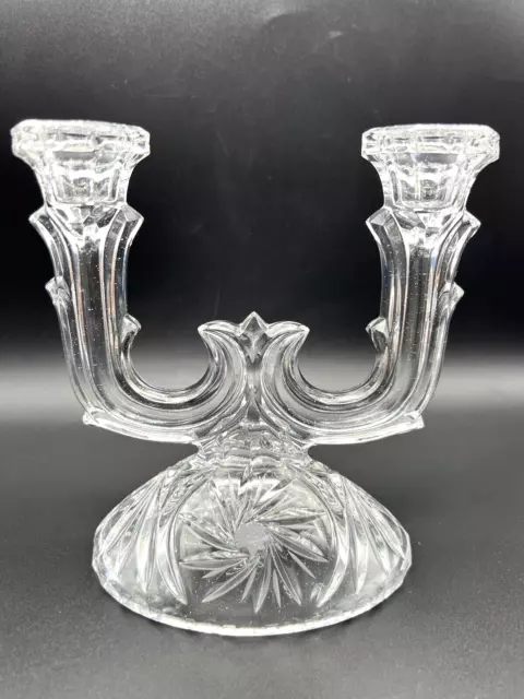 Vintage Crystal Clear Glass Double Candle Stick Holder 6" Tall