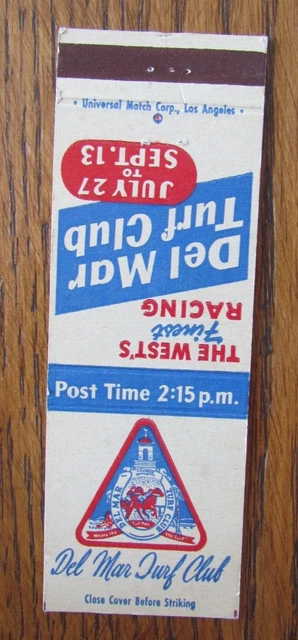 Horse Racing Sports Matchbook Matchcover: Del Mar Turf Club (California) -D13