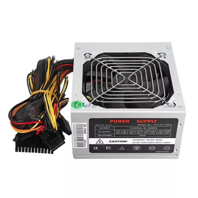 Alimentatore ATX da 1000W ventola silenziosa per Intel AMD PC 24 pin in metallo