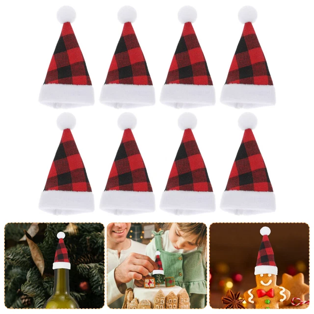 8 Pcs Mini-Weihnachtsmützen Karierte Handwerk Karierter Hut Utensil Weinflasche