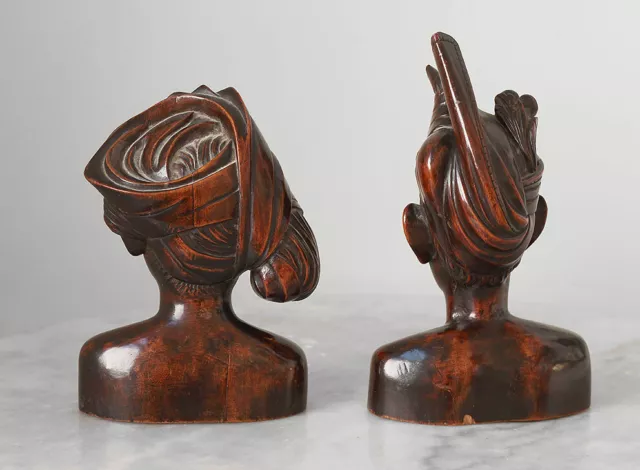 Balinese couple, two busts from BALI, Indonesia 1960s woodcarving 2