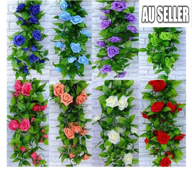 2X 2.5M Artificial Fake Silk Rose Flower Ivy Vine Leaf Hanging Wedding Decor