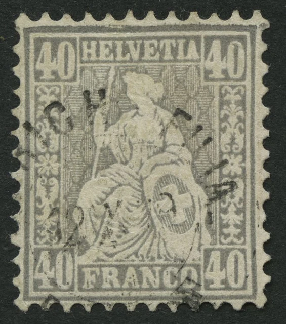 SCHWEIZ 34 o, 1867, 40 C. grau, üblich gez. Pracht, gepr. Marchand, Mi. 120.-