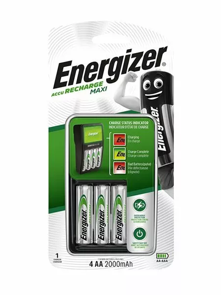 Energizer MAXI Charger for AAA & AA NiMH + 4 AA 2000 mAh batteries Recharge