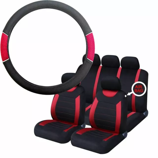 Red & Black Steering Wheel & Seat Cover set for Vauxhall Corsa Hatchback