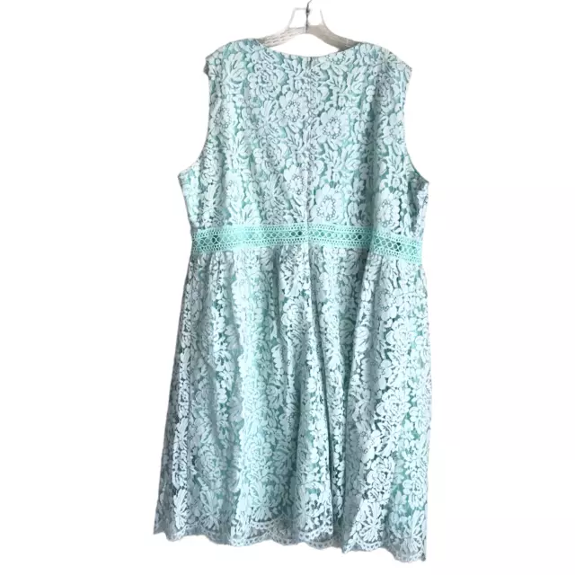 Ulla Popken Women's Lace Dress Size 24 Green Lined Zip Up A Line Sleeveless 2