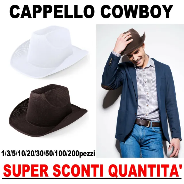 Cappello Cappelli Feste Cowboy Cowgirl Rodeo Far West Marrone Bianco (No Paglia)