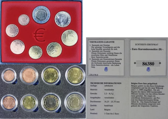 € EURO KMS Belgien 1999 – 2004; 2 Sets: Kunststoffblister und Moosgummi