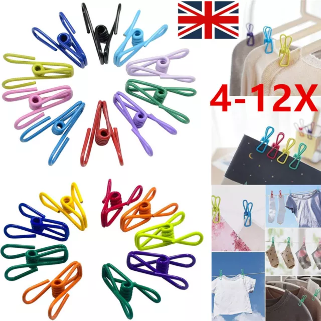 4-12 Pack Multi-Purpose Utility Clips - Steel Wire Clothesline Clips, Quality UK