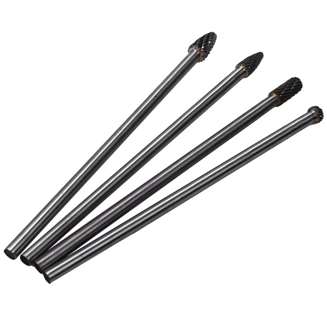 4Pcs Long Reach Burr Cut Tungsten Carbide Bit 1/4 Inch 6 Inch Set F2C6