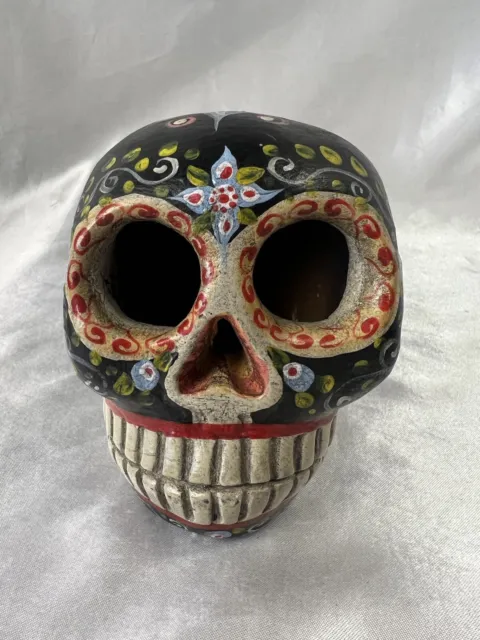 Day Of The Dead Clay Pottery Small Sugar Skull Marked Black