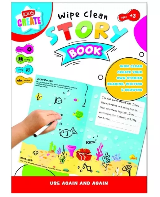 Kids LEARN To WRITE & DRAW Story Activity Book Wipe Clean Educational Fun 3+