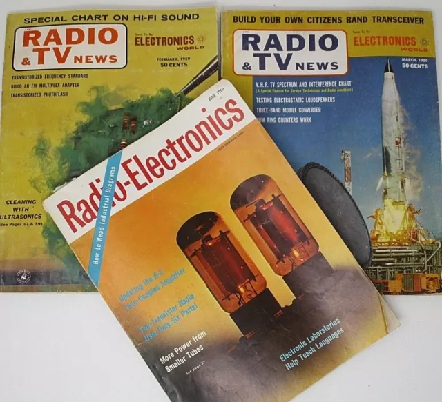 3 Vintage Radio TV Electronics Magazines 1959 1960 Print Ads Mid Century