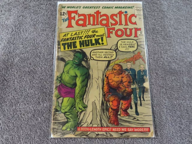 1963 MARVEL Comics FANTASTIC FOUR #12 / 1st HULK vs. THING Battle /1st x-over GD