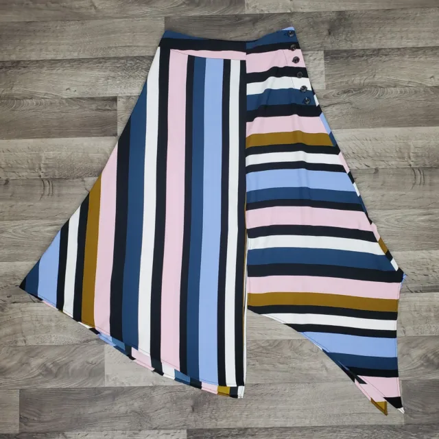 Topshop Skirt Womens 4 Blue Pink Multi Stripe Midi Asymmetrical Casual Colorful