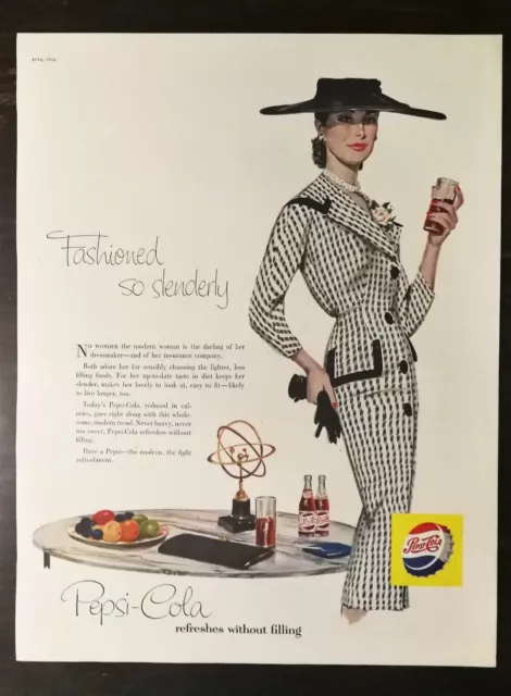 Vintage 1956 Fashioned Pepsi-Cola Art Deco Full Page Color Ad