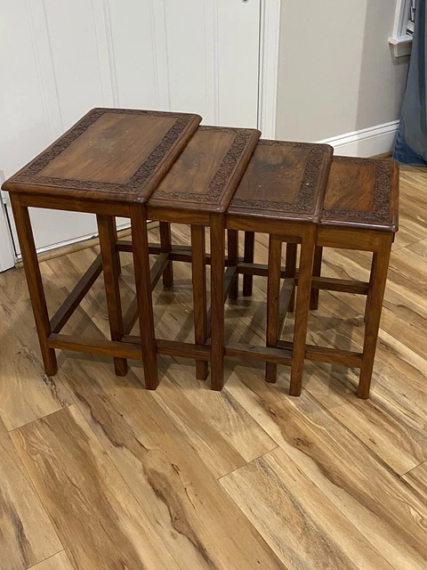 Vintage Thomasville Carved Design Mahogany Inlay Nesting Tables Set of 4 Vintage Thomasville Carved Design Mahogany Inlay Nesting Tables Set of 4