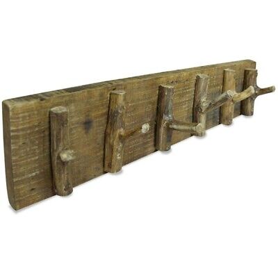 Solid Reclaimed Wood Coat Rack 6 Hooks Wall Hanger Entryway Clothes Holder