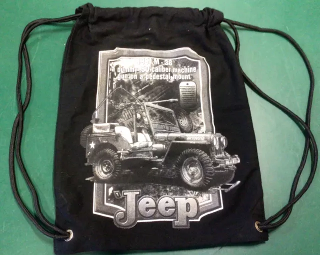 Cotton Drawstring Kit Bag, Gym Bag, Jeep Picture, Military Army, Black, Used.