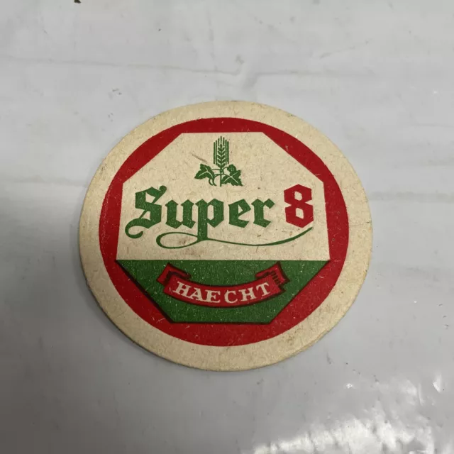 ORIGINAL VINTAGE Paper Coaster Alcohol Mancave Bar Retro Super 8 Haecht Beer