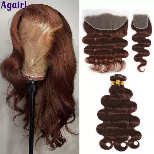 Chocolate Brown Body Wave Bundles Frontal Human Hair with Closure Brazilian Remy