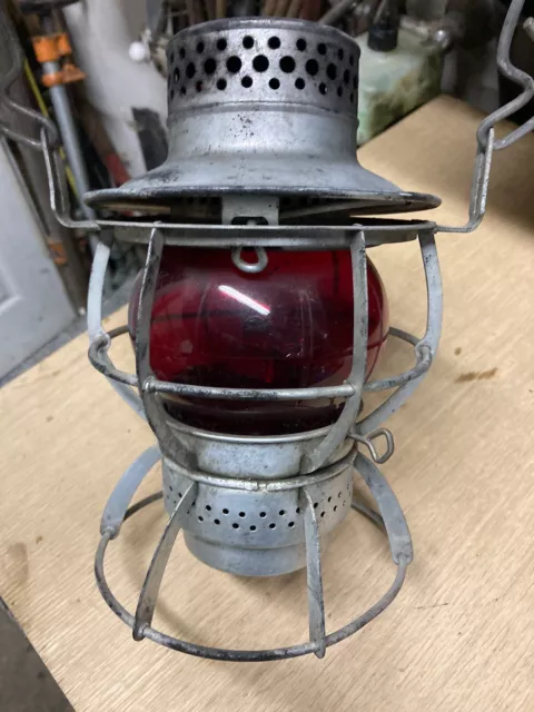 Vtg. Reading Co. Trans. Dept. Railroad Lantern With Red Globe Dressel