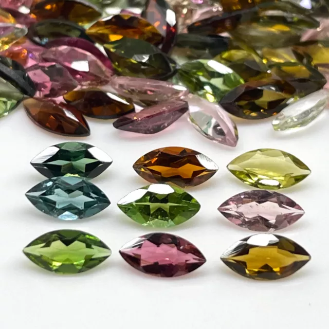 VVS 20 Pcs Natural Tourmaline 7x3.5mm Marquise Cut Multi Color Loose Gemstones