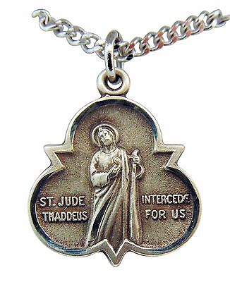 St Jude Thaddeus Sterling Silver Trinity Symbol 7/8" Medal w/ 18" Chain USA Made