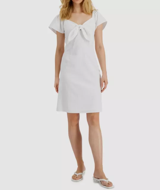 $99 Nine West Women's White Smocked Sweetheart Tie-Front A-Line Dress Size 14