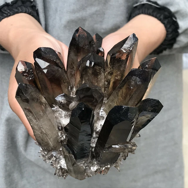 300-400g Natural Smoky Black Quartz Cluster Crystal Specimen Healing