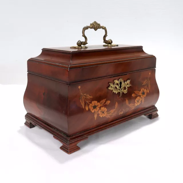 Antique English Georgian Style Inlaid Mahogany Bombe Shaped Tea Caddy 3