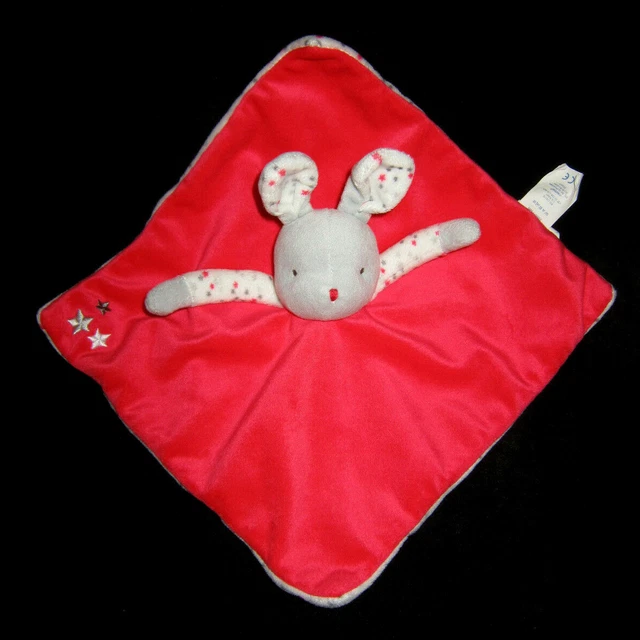 Doudou carré plat Lapin girs rouge blanc étoiles Obaïbi Okaïdi