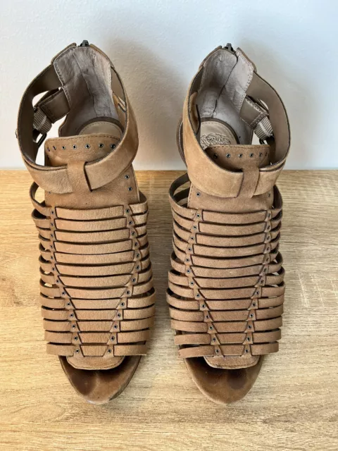 Vince Camuto Womens Eisen Moroccan Taupe Cone Heel Leather Zipper Closure sz 8.5