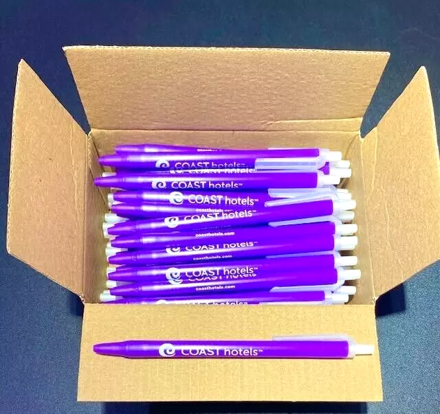 Lot Of 50! Purple Coast Hotel Pens ⭐ Bulk Lot! ⭐ Click Style Blue Ink Ballpoint